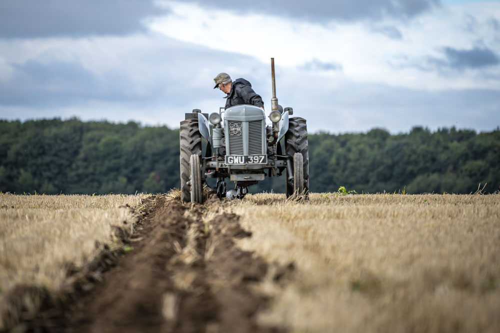 Grey Ferguson ploughing down the furrow
